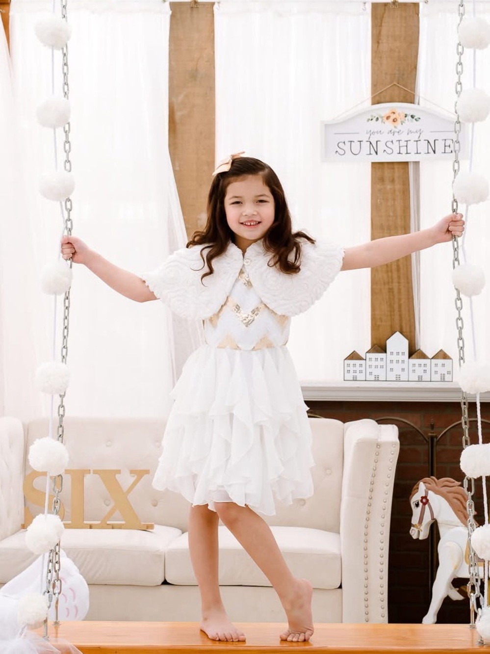 emily west White Layered Ruffle Dress with Capelet